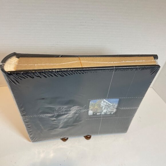 Black Faux Leather Photo Album with Picture Window and labeled Travel - Picture 4 of 8